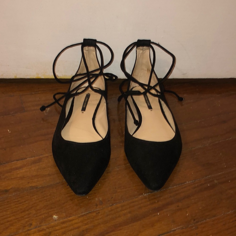 Zara Tie Ballet Flats with Gold Accent